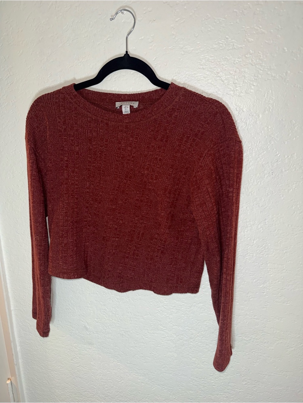 Topshop Ribbed Crop Sweater in Burnt Red